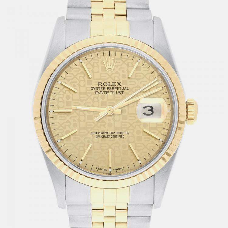 Pre Owned Rolex Datejust 16233 Automatic Champagne 18k Yellow Gold Stainless Steel Men's Wristwatch 36 mm