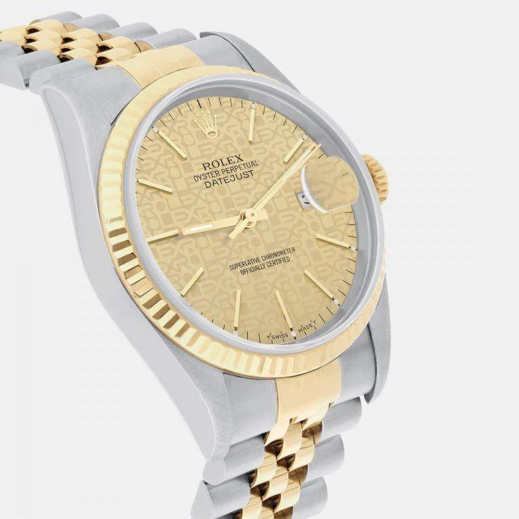 Pre Owned Rolex Datejust 16233 Automatic Champagne 18k Yellow Gold Stainless Steel Men's Wristwatch 36 mm
