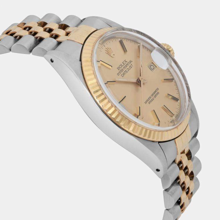 Pre Owned Rolex Datejust 16013 Automatic Champagne Dial 18K Yellow Gold Stainless Steel Men's Wristwatch 36 mm