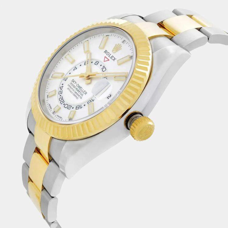 Pre Owned Rolex Sky Dweller 326933 Automatic White Dial Stainless Steel 18K Yellow Gold Men's Wristwatch 42 mm