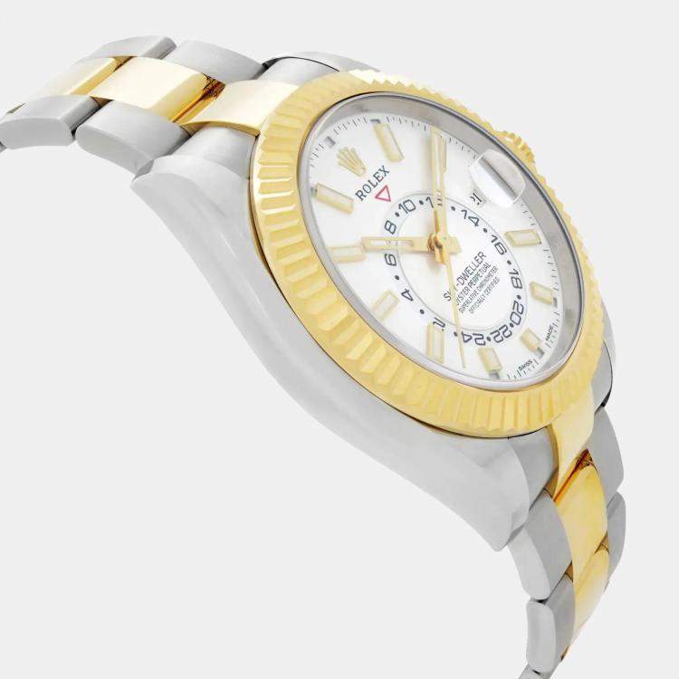 Pre Owned Rolex Sky Dweller 326933 Automatic White Dial Stainless Steel 18K Yellow Gold Men's Wristwatch 42 mm