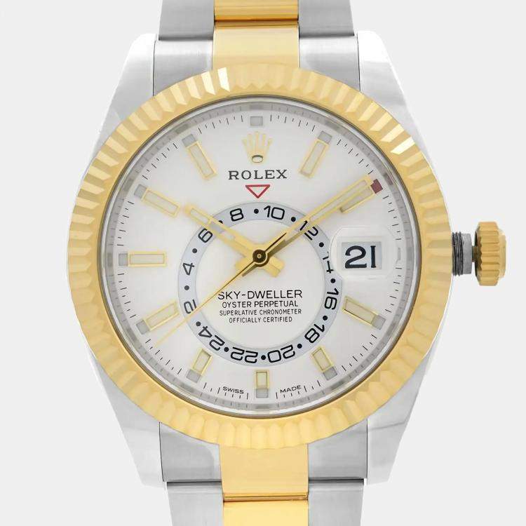 Pre Owned Rolex Sky Dweller 326933 Automatic White Dial Stainless Steel 18K Yellow Gold Men's Wristwatch 42 mm