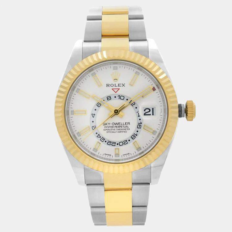 Pre Owned Rolex Sky Dweller 326933 Automatic White Dial Stainless Steel 18K Yellow Gold Men's Wristwatch 42 mm
