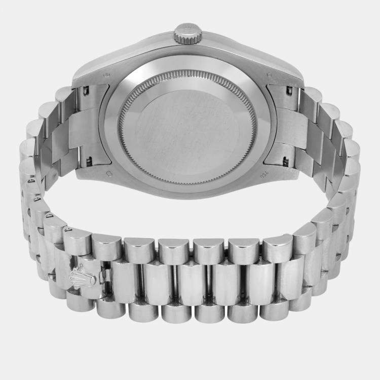 Pre Owned Rolex Day-Date President 218239 Automatic Silver Diamond Dial 18K White Gold Men's Wristwatch 41 mm