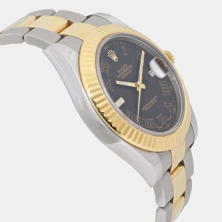 Pre Owned Rolex Datejust II 116333 Automatic Black Dial 18K Yellow Gold Stainless Steel Men's Wristwatch 41 mm