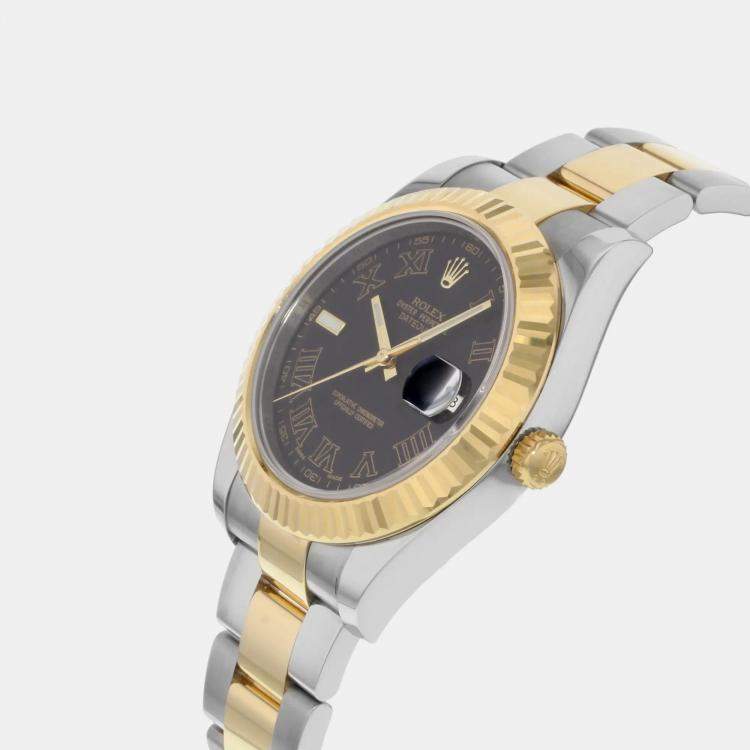 Pre Owned Rolex Datejust II 116333 Automatic Black Dial 18K Yellow Gold Stainless Steel Men's Wristwatch 41 mm