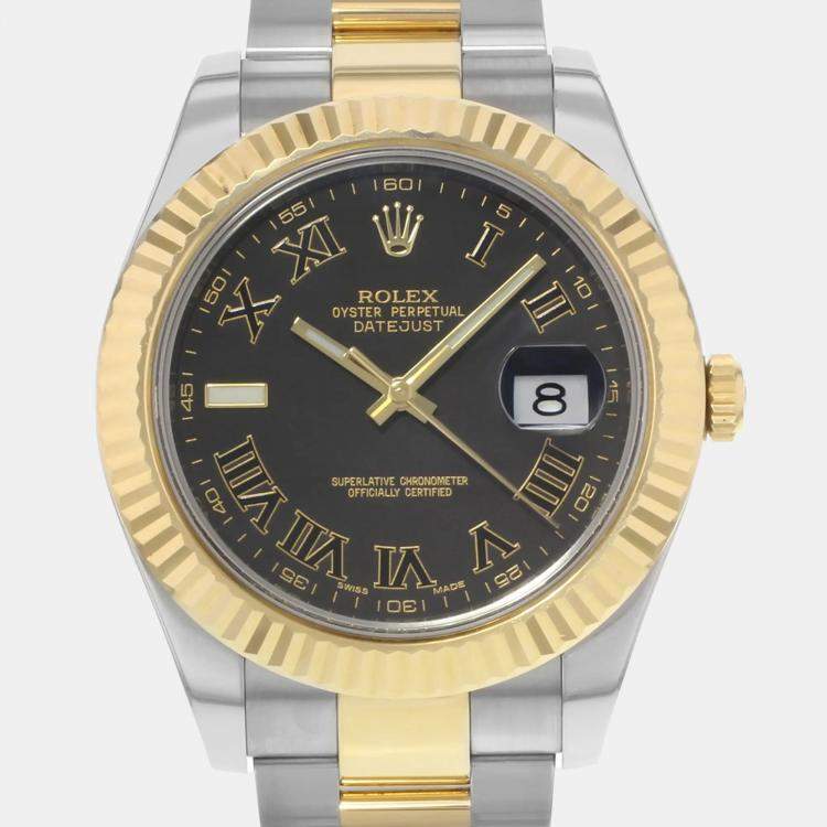 Pre Owned Rolex Datejust II 116333 Automatic Black Dial 18K Yellow Gold Stainless Steel Men's Wristwatch 41 mm