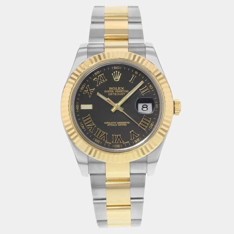 Pre Owned Rolex Datejust II 116333 Automatic Black Dial 18K Yellow Gold Stainless Steel Men's Wristwatch 41 mm