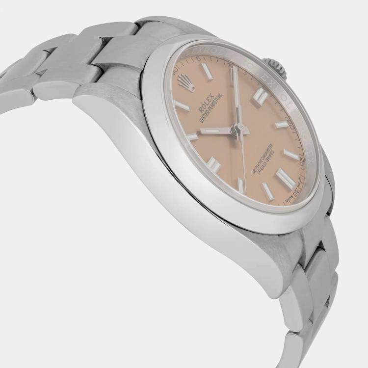 Pre Owned Rolex Oyster Perpetual 116000 Automatic Grape Dial Stainless Steel Men's Wristwatch 36 mm