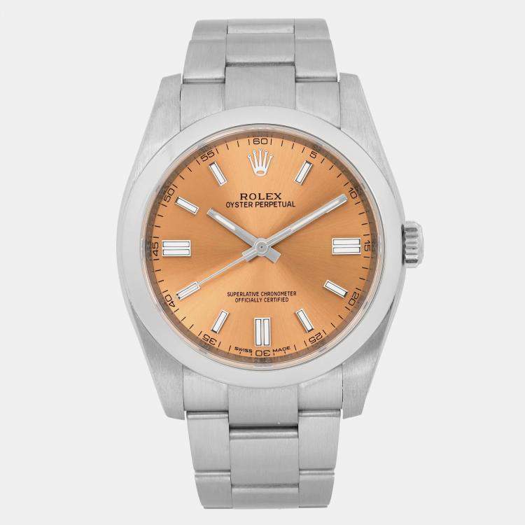 Pre Owned Rolex Oyster Perpetual 116000 Automatic Grape Dial Stainless Steel Men's Wristwatch 36 mm