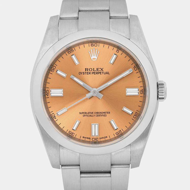 Pre Owned Rolex Oyster Perpetual 116000 Automatic Grape Dial Stainless Steel Men's Wristwatch 36 mm