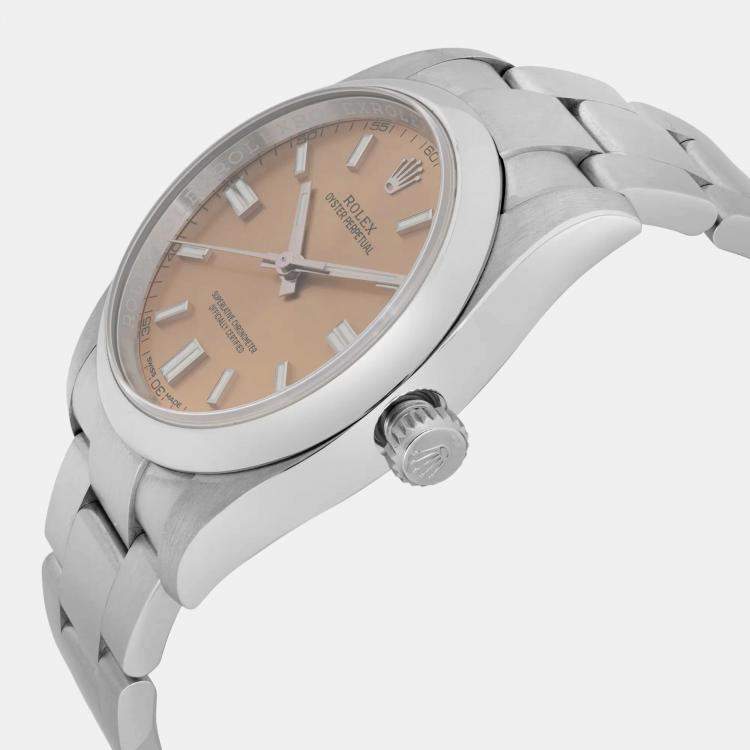 Pre Owned Rolex Oyster Perpetual 116000 Automatic Grape Dial Stainless Steel Men's Wristwatch 36 mm