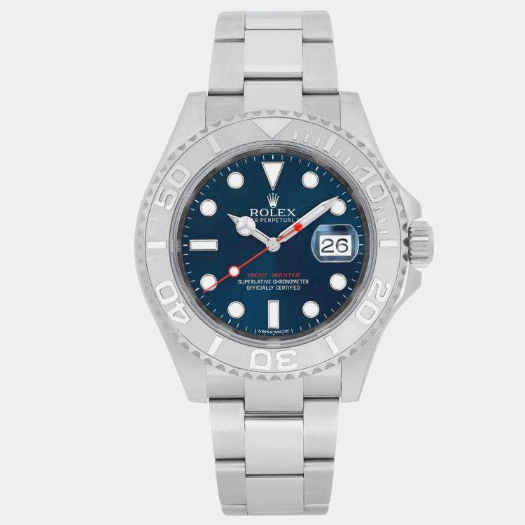 Pre Owned Rolex Yacht-Master 116622 Automatic Blue Dial Stainless Steel Platinum Men's Wristwatch 40 mm