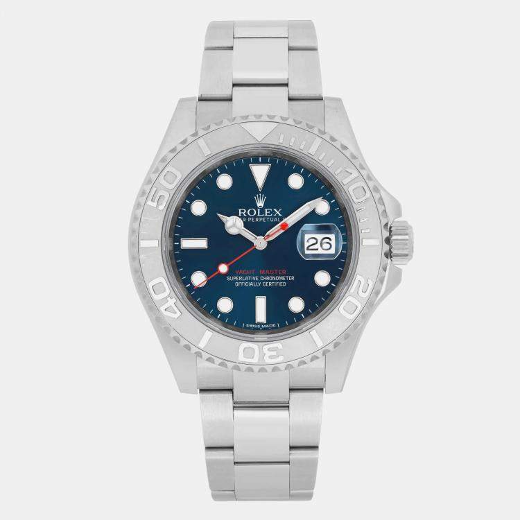 Pre Owned Rolex Yacht-Master 116622 Automatic Blue Dial Stainless Steel Platinum Men's Wristwatch 40 mm