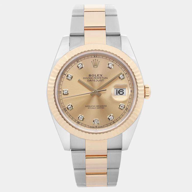 Pre Owned Rolex Datejust 126333 Automatic Champagne Diamond Dial 18K Yellow Gold Stainless Steel Men's Wristwatch 41 mm