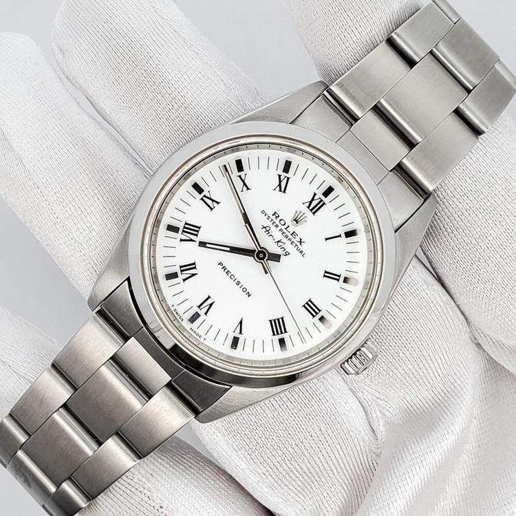 Pre Owned Rolex Air-King 14000 Automatic White Stainless Steel Men's Wristwatch 34 mm