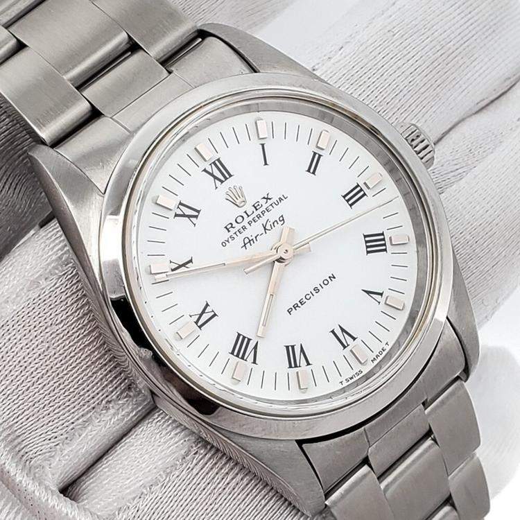 Pre Owned Rolex Air-King 14000 Automatic White Stainless Steel Men's Wristwatch 34 mm