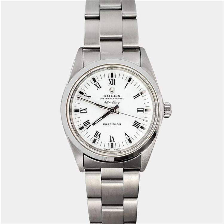 Pre Owned Rolex Air-King 14000 Automatic White Stainless Steel Men's Wristwatch 34 mm