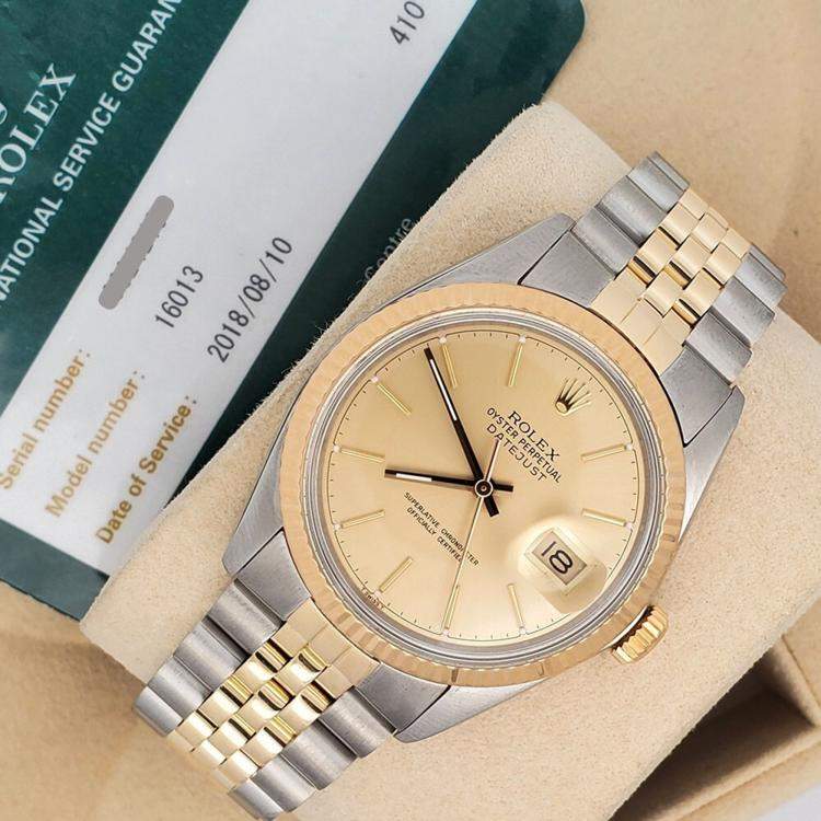 Pre Owned Rolex Datejust 16013 Automatic Champagne 18k Yellow Gold Stainless Steel Men's Wristwatch 36 mm