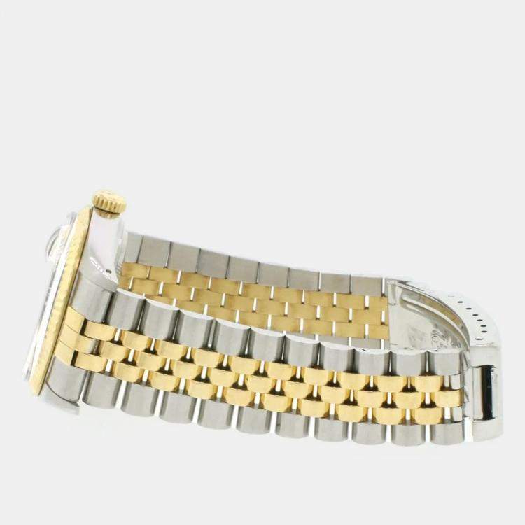 Pre Owned Rolex Champagne 18k Yellow Gold Stainless Steel Diamond Datejust 16013 Automatic Men's Wristwatch 36 mm
