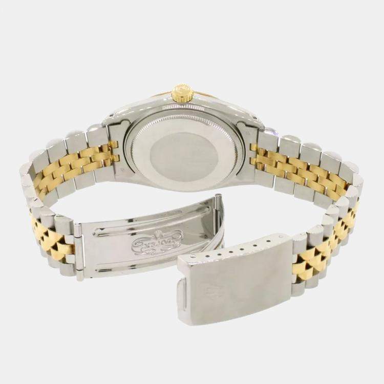 Pre Owned Rolex Champagne 18k Yellow Gold Stainless Steel Diamond Datejust 16013 Automatic Men's Wristwatch 36 mm