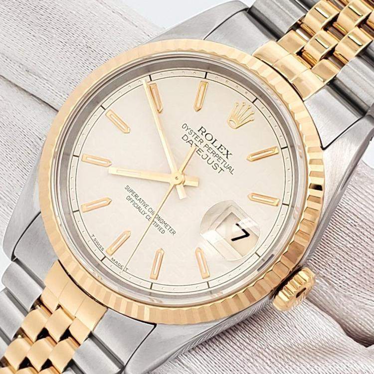 Pre Owned Rolex Datejust 16233 Automatic Cream 18k Yellow Gold Stainless Steel Men's Wristwatch 36 mm