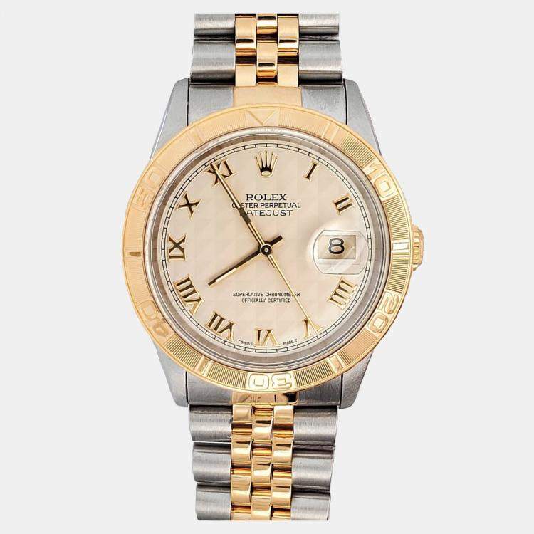 Pre Owned Rolex Datejust 16263 Automatic Cream 18k Yellow Gold Stainless Steel Men's Wristwatch 36 mm