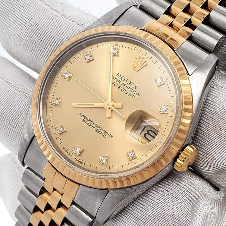 Pre Owned Rolex Datejust 16233 Automatic Champagne 18k Yellow Gold Stainless Steel Men's Wristwatch 36 mm