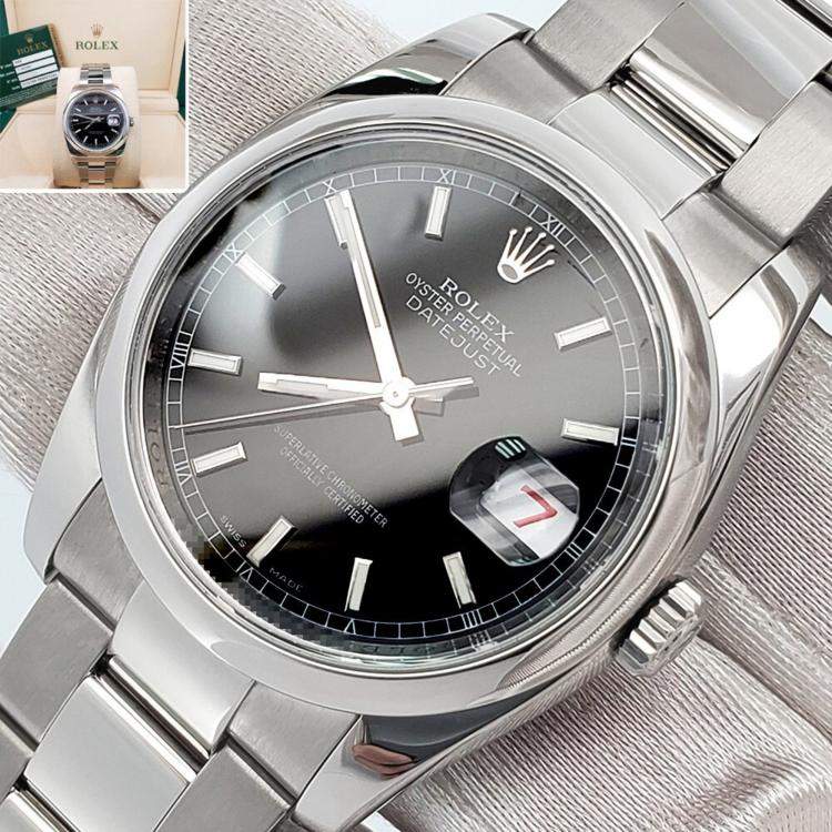 Pre Owned Rolex Datejust 116200 Automatic Black Stainless Steel Men's Wristwatch 36 mm