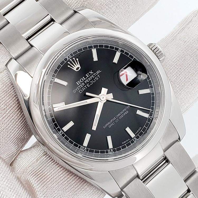 Pre Owned Rolex Datejust 116200 Automatic Black Stainless Steel Men's Wristwatch 36 mm