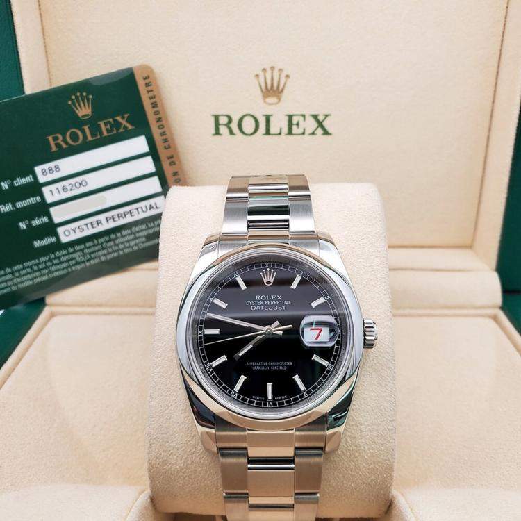 Pre Owned Rolex Datejust 116200 Automatic Black Stainless Steel Men's Wristwatch 36 mm