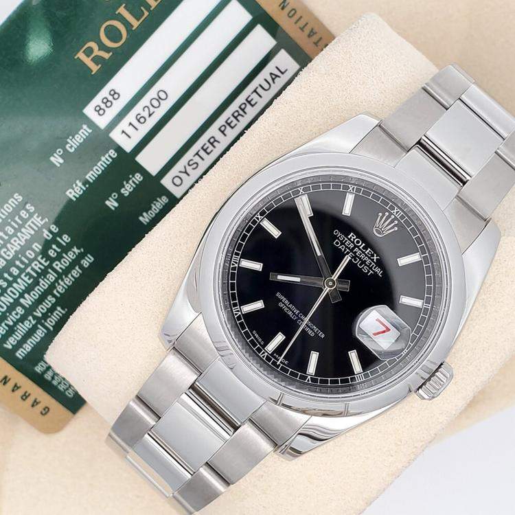 Pre Owned Rolex Datejust 116200 Automatic Black Stainless Steel Men's Wristwatch 36 mm