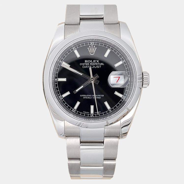 Pre Owned Rolex Datejust 116200 Automatic Black Stainless Steel Men's Wristwatch 36 mm