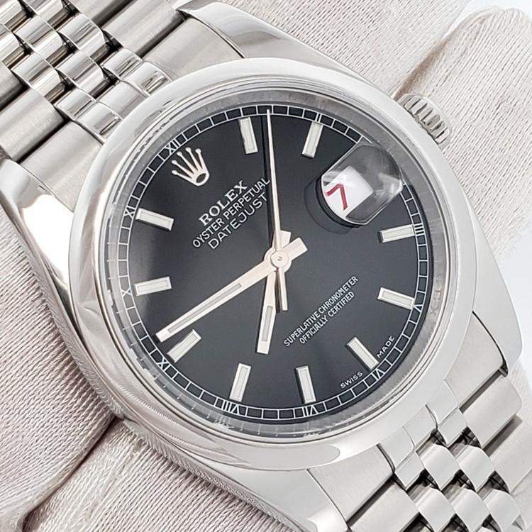 Pre Owned Rolex Datejust 116200 Automatic  Black Stainless Steel Men's Wristwatch  36 mm