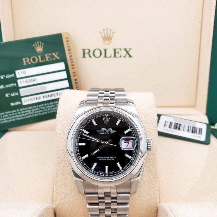 Pre Owned Rolex Datejust 116200 Automatic  Black Stainless Steel Men's Wristwatch  36 mm