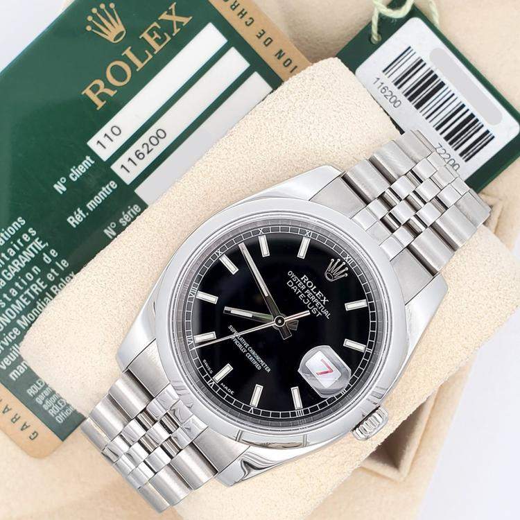 Pre Owned Rolex Datejust 116200 Automatic  Black Stainless Steel Men's Wristwatch  36 mm