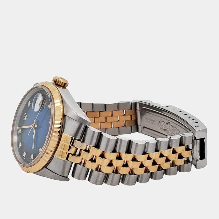 Pre Owned Rolex Datejust 16233 Automatic Blue 18k Yellow Gold Stainless Steel Men's Wristwatch 36 mm