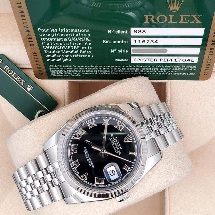 Pre Owned Rolex Datejust 116234 Automatic Black 18k White Gold Stainless Steel Men's Wristwatch 36 mm