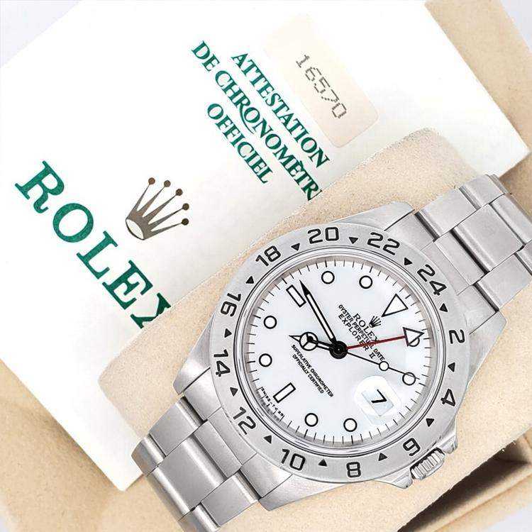 Pre Owned Rolex Explorer II 16570 Automatic White Stainless Steel Men's Wristwatch 40 mm