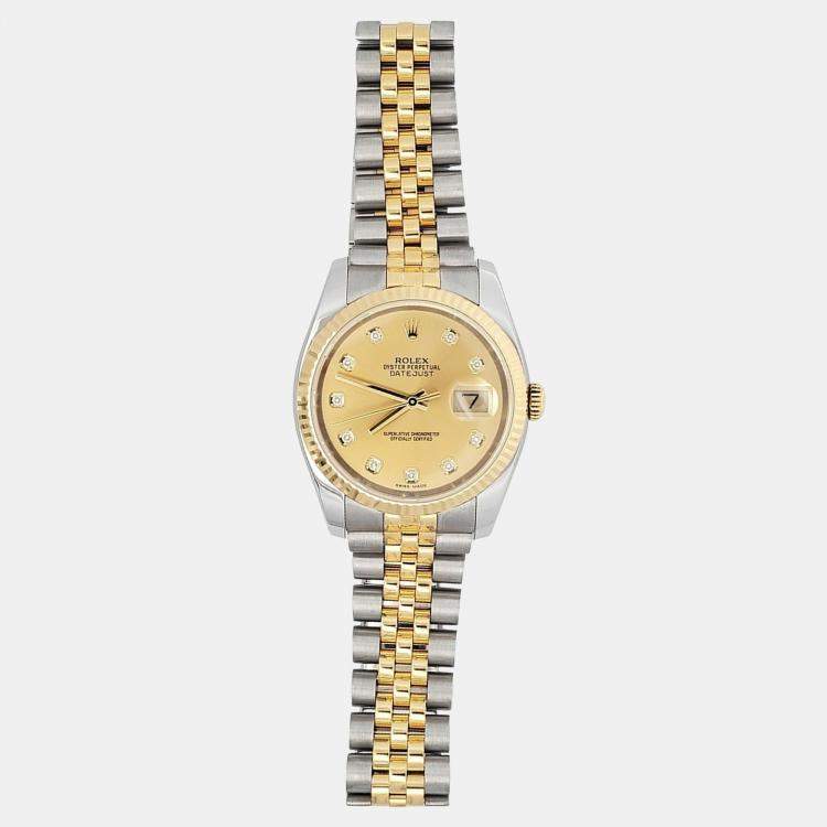 Pre Owned Rolex Datejust 116233 Automatic Champagne Diamond 18k Yellow Gold Stainless Steel Men's Wristwatch 36 mm