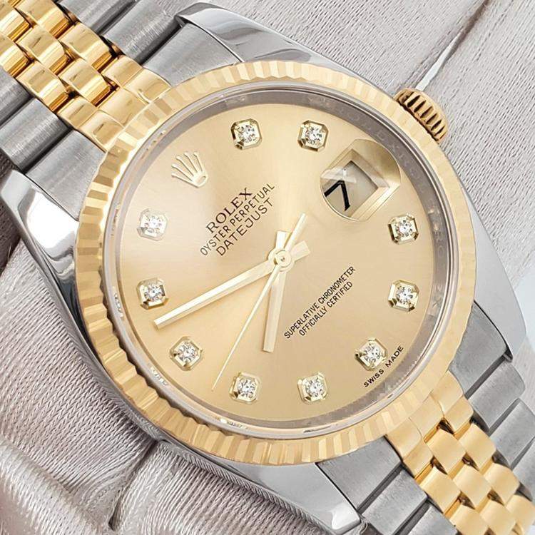Pre Owned Rolex Datejust 116233 Automatic Champagne Diamond 18k Yellow Gold Stainless Steel Men's Wristwatch 36 mm