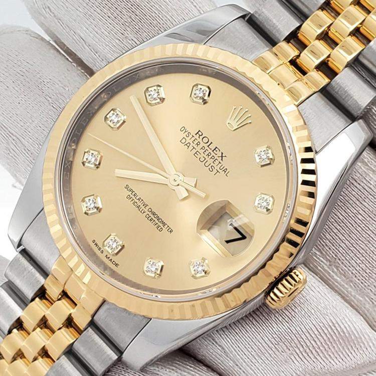 Pre Owned Rolex Datejust 116233 Automatic Champagne Diamond 18k Yellow Gold Stainless Steel Men's Wristwatch 36 mm