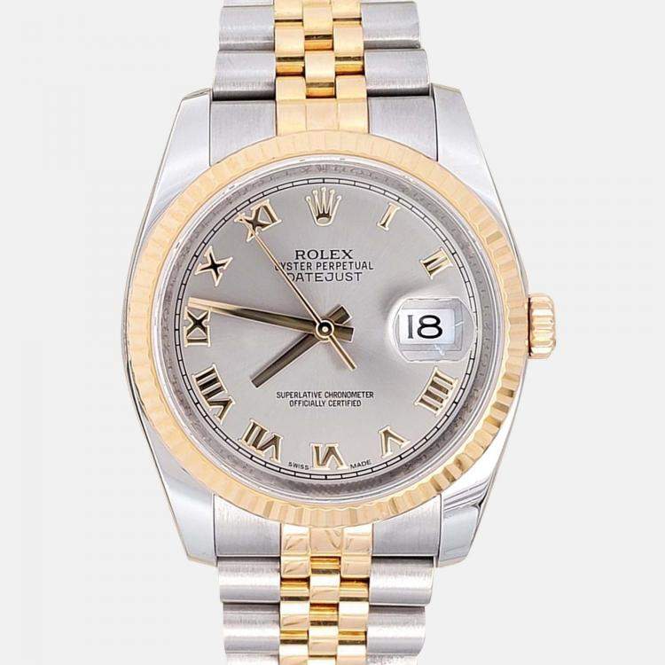 Pre Owned Rolex Datejust 116233 Automatic Slate 18K Yellow Gold Stainless Steel Men's Wristwatch 36 mm