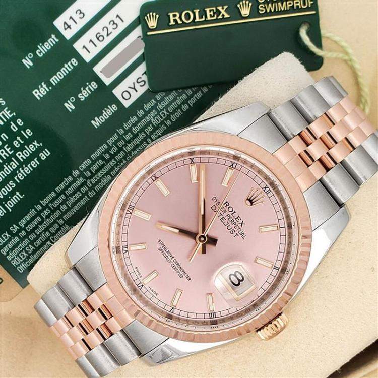 Pre Owned Rolex Datejust 116231 Automatic Pink 18K Rose Gold Stainless Steel Men’s Wristwatch 36 mm