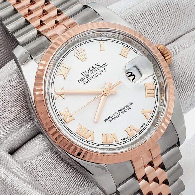 Pre Owned Rolex Datejust 116231 Automatic White 18K Rose Gold Stainless Steel Men’s Wristwatch 36 mm