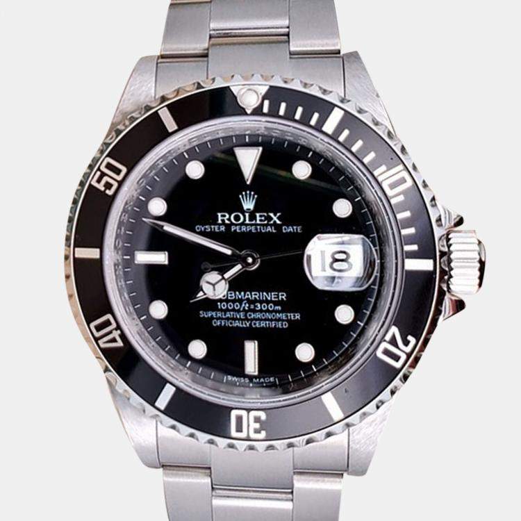 Pre Owned Rolex Submariner Date 16610 Automatic Black Stainless Steel Men’s Wristwatch 40 mm