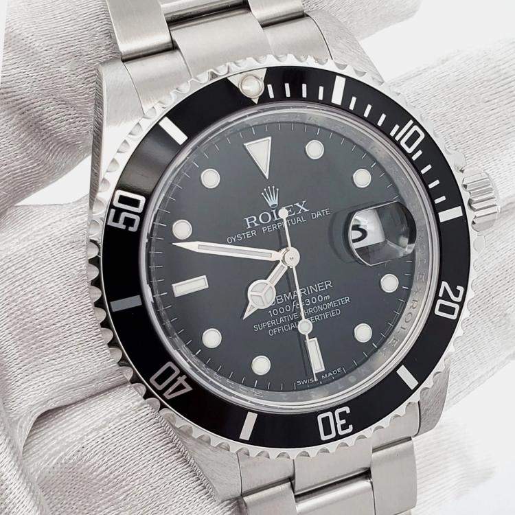 Pre Owned Rolex Submariner Date 16610 Automatic Black Stainless Steel Men’s Wristwatch 40 mm