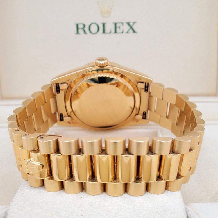 مملوكة مسبقًا Rolex President Day Date Automatic Diamond Champagne 18K Yellow Gold Men’s Wristwatch 36 mm