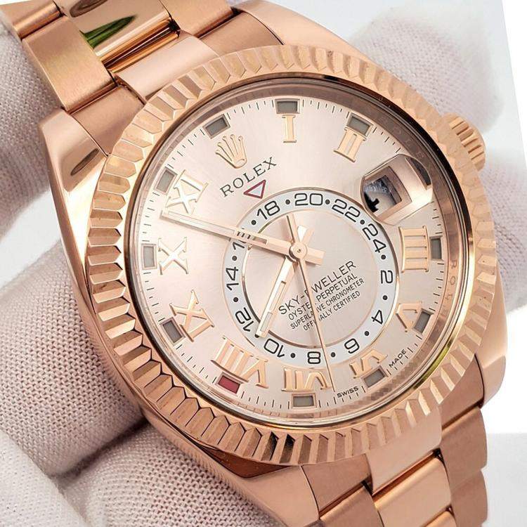 Pre Owned Rolex Sky Dweller 326935 Automatic Sundust 18K Rose Gold Men’s Wristwatch 42 mm