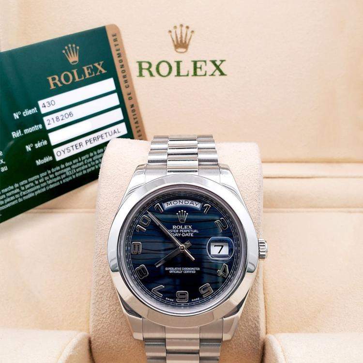 Pre Owned Rolex President Day-Date II 218206 Automatic Ice Blue Platinum Men’s Wristwatch 41 mm